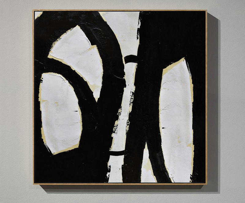 Large Contemporary Art Acrylic Painting,Handmade Minimal Art Palette Knife Canvas Painting, Black White Beige - Large Paintings For Living Room